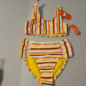 Colorful Striped  High Waist Bikini Set